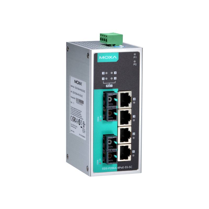 Moxa EDS-P206A-4PoE-SS-SC-T Industrial PoE Fiber Redundant Switch